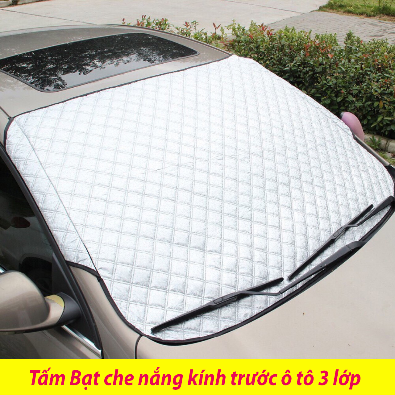 Tấm Che Nắng kính trước ô tô 3 lớp có Tai Kẹp vào 2 bên cánh cửa