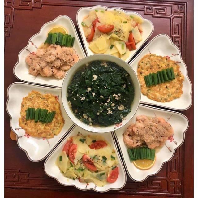 Bộ đồ ăn hoa mặt trời men kem hoa đào đỏ