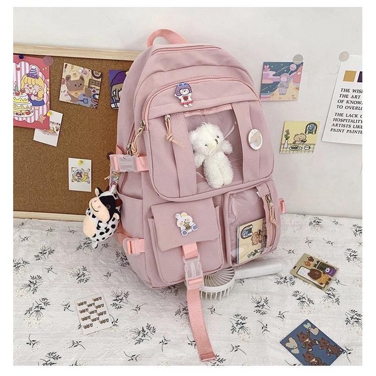 Balo Ulzzang đi học 4 màu xinh xẻo HÀNG CÓ SẴN 2 túi trong dài