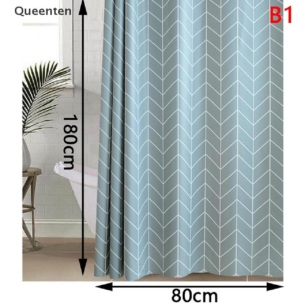 Queenten Anti Mold Bathroom Supplies Extra Long PEVA Geometric Pattern Shower Curtain QT