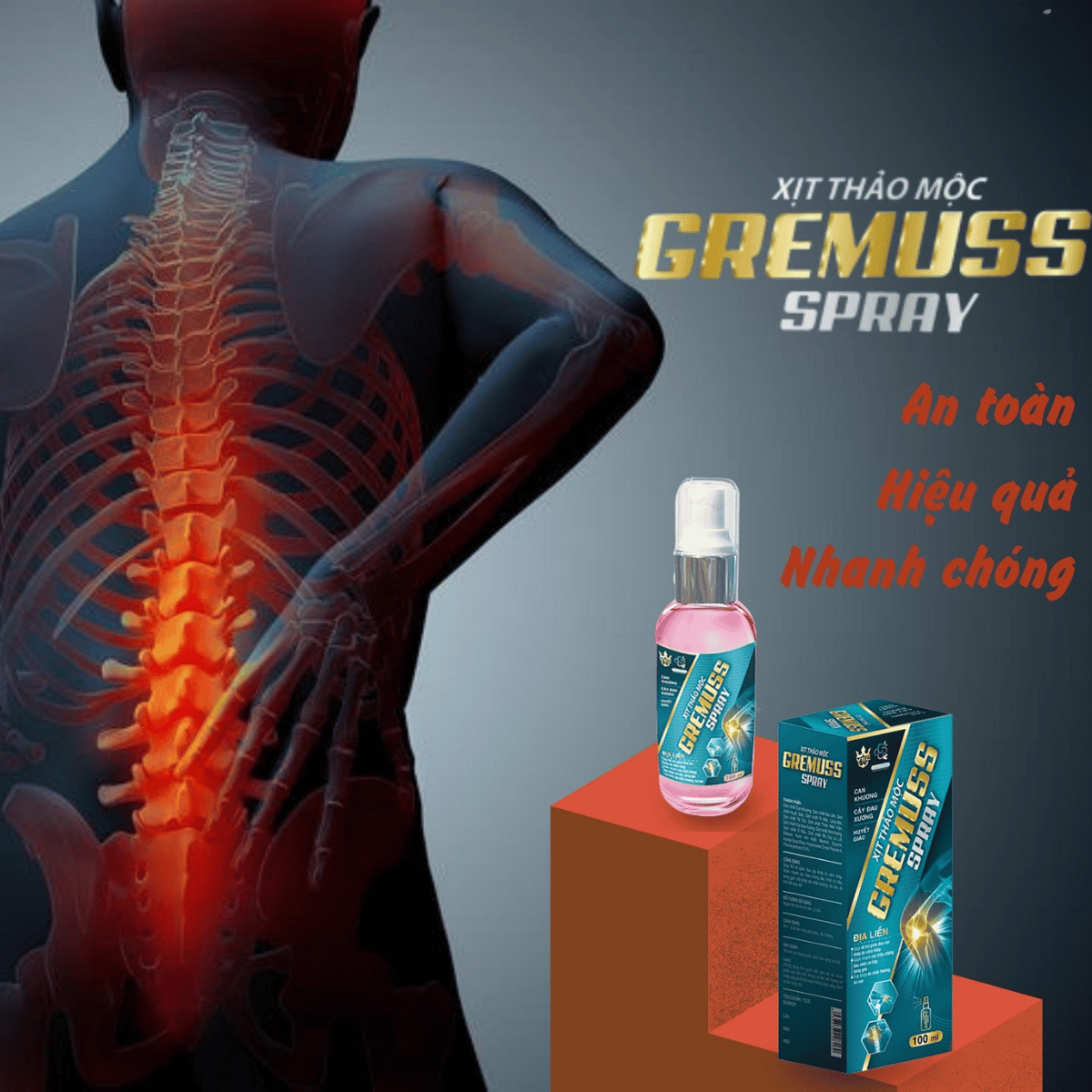 Xịt giảm đau khớp thảo dược Vạn Sinh Châu Gremuss Spray chai 100ml