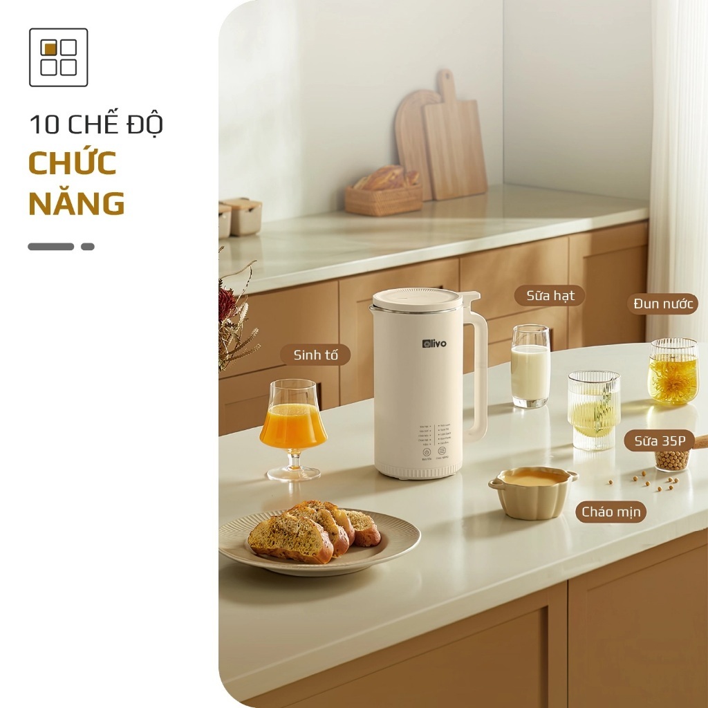 Máy Làm Sữa Hạt Đa Năng Olivo CB2000, 980w - 1.0Lit, 10 Chức Năng Xay Nấu, Hàng Chính Hãng