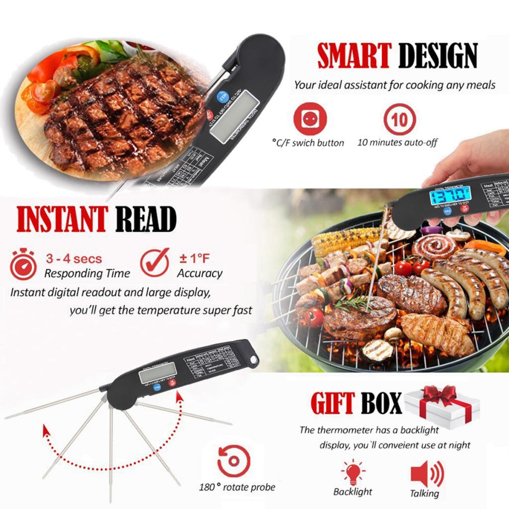 LCD Digital Instant Read Kitchen Food Thermometer With Folding Long Probe BBQ Meat Water Milk Household Cooking Temperature Tools
