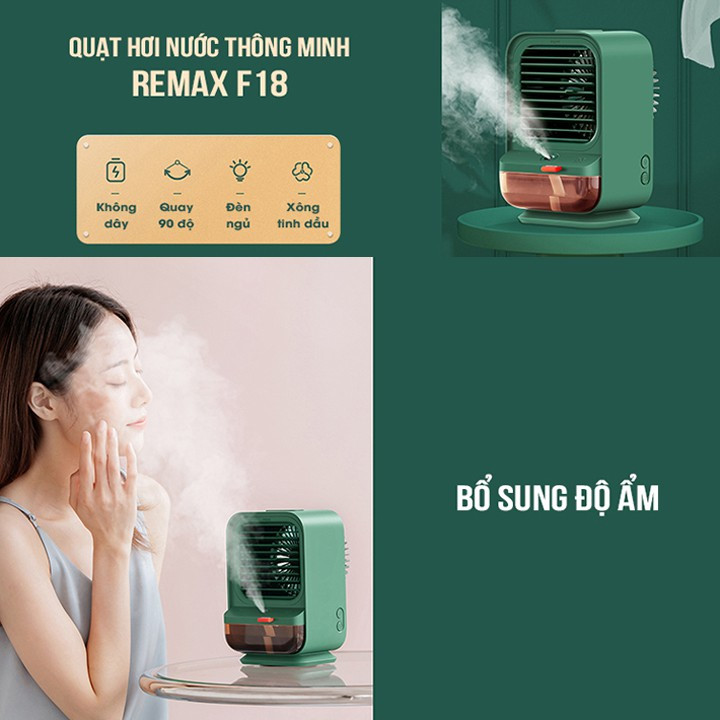 Quạt điều hòa hơi nước mini kiêm máy xông tinh dầu Remax F18 hỗ trợ 3 cấp gió - HÀNG CHÍNH HÃNG