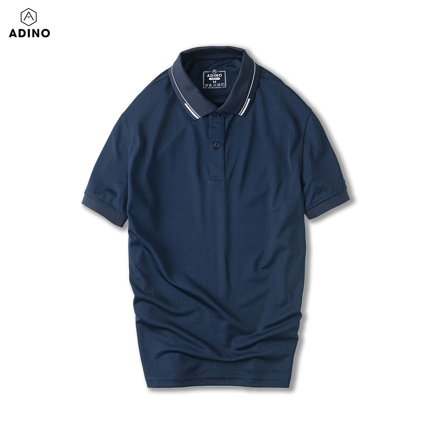 Áo polo nam màu xanh đen phối viền ADINO vải polyester cotton mềm mịn dáng slimfit công sở trẻ trung AP96