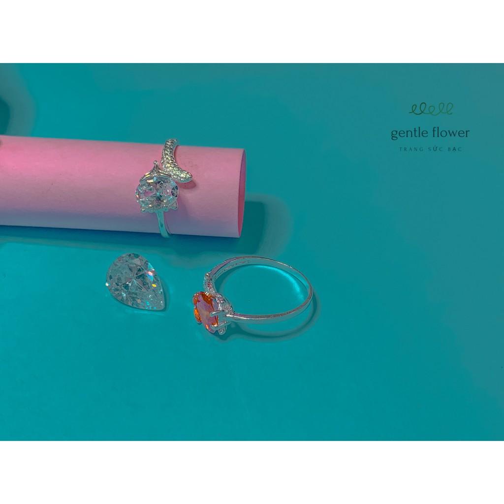 Nhẫn bạc ta nữ thiết kế đơn giả đính đá hồ ly Gentle Flower
