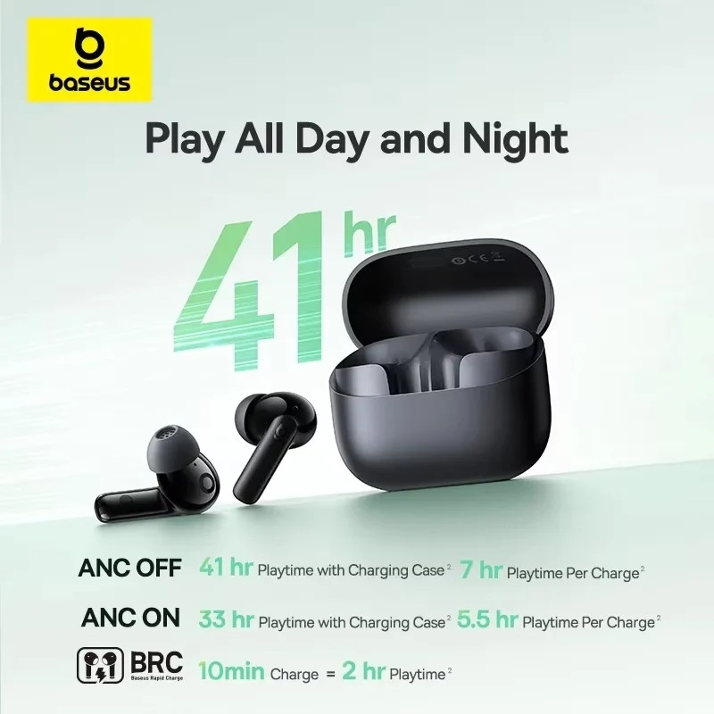 Tai Nghe Không Dây TWS Baseus Bass EP10 NC Bluetooth 6.0 Chống Ồn ANC -43dB - Hàng Chính Hãng