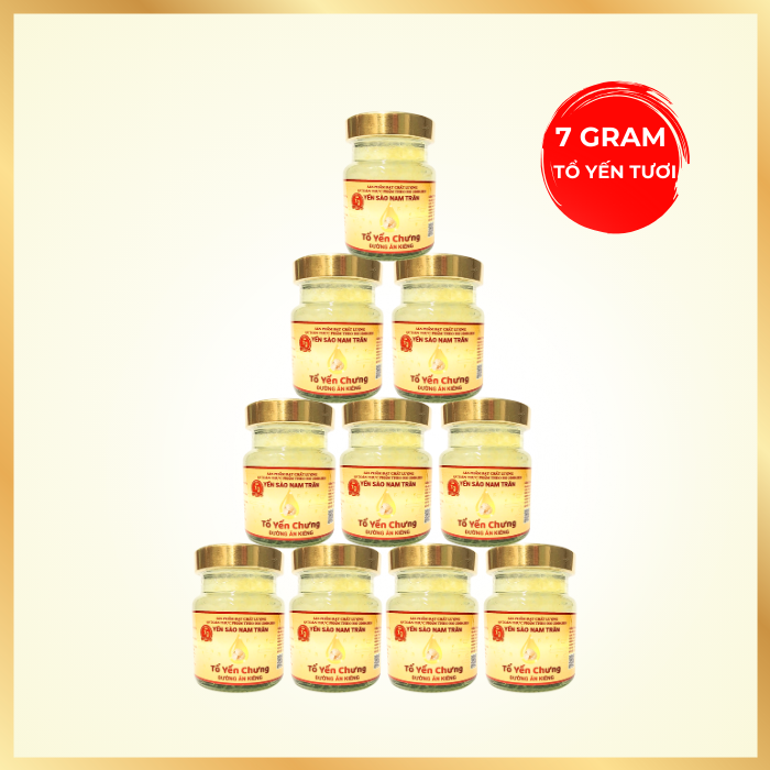 [Set 10 lọ Không hộp] Yến chưng Đường Ăn Kiêng 7 gram Tổ Yến Tươi- Yến Sào Nam Trân. Lọ 70 ml