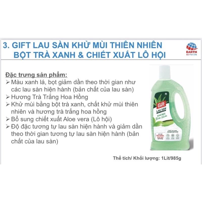 Lau sàn Gift Trà Xanh &amp; Lô hội 1 Lít Natural thiên nhiên cho sàn/nền gạch/đá/gỗ luôn sáng bóng chống trơn trượt