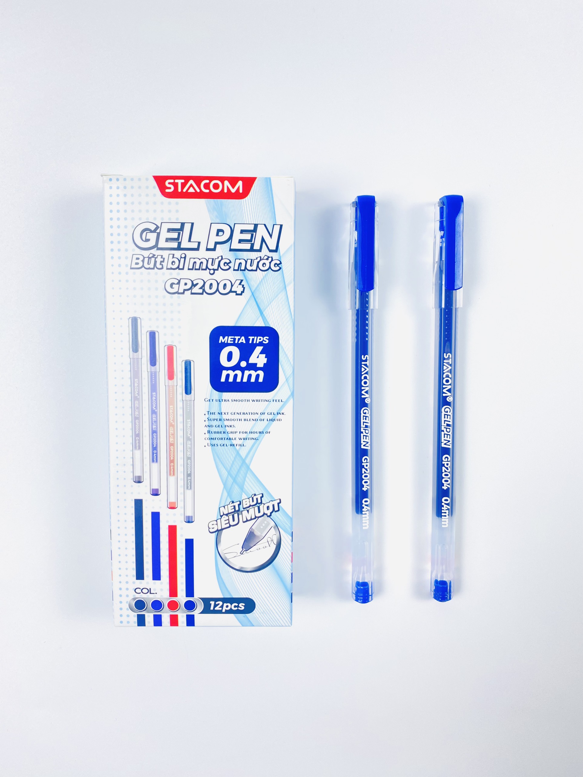 Bút bi mực gel nắp đậy Stacom 0.4.mm thân trong xanh GP2004