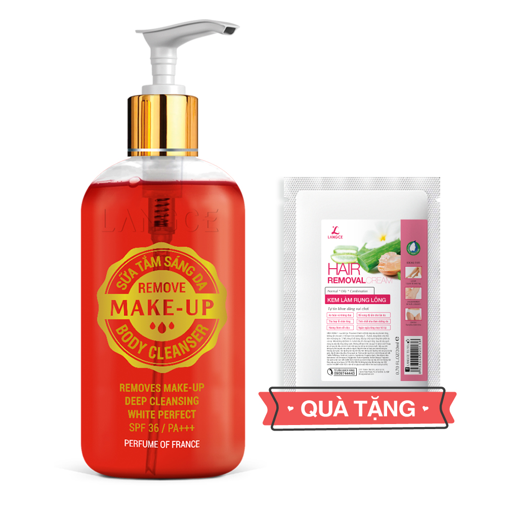 Gel Tắm Tẩy Trang Sáng Da, Làm Sạch Lớp Trang Điểm Toàn Thân 250ml TẶNG Kem Làm Rụng Lông Trắng Da 20ml LANGCE