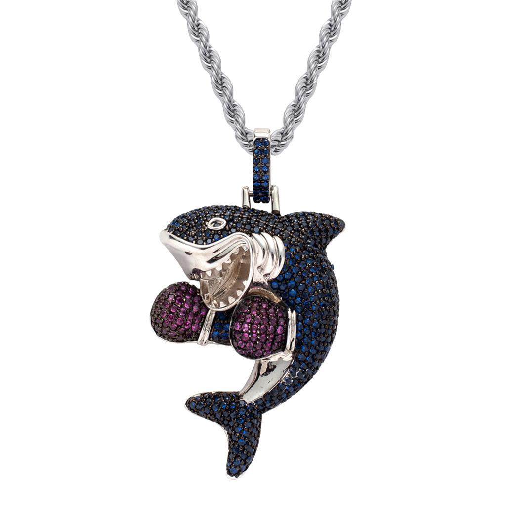 Mens Shark Shape 18K Gold Hip Hop Rapper Exquisite Pendant Necklace