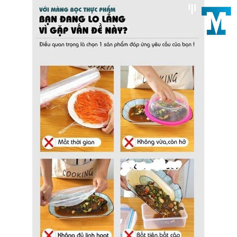 Gói 100c Màng Bọc Thực Phẩm Có Chun Co Dãn Tái Sử Dụng Kèm Túi Gấu