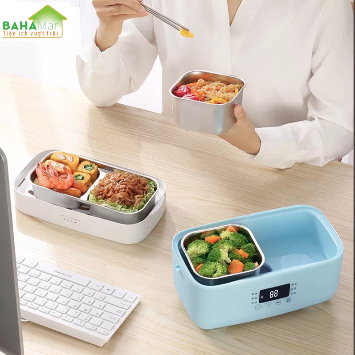NỒI CƠM ĐIỆN MINI ĐA NĂNG TỰ ĐỘNG CHỈNH THỜI GIAN - HỘP HÂM NÓNG THỨC ĂN "BAHAMAR" Có 6 chức năng