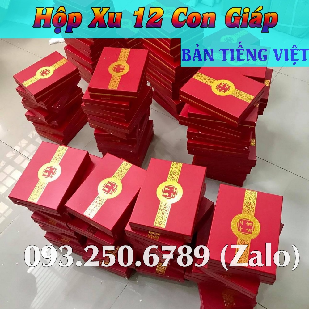 Hình ảnh Bộ Quà Tặng Hộp Xu 12 Con Giáp Phong Thuỷ May Mắn, chiêu tài chiêu lộc - Bản Tiếng Việt, Tiền lì xì tết 2023 , NELI