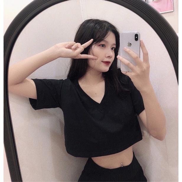 Áo croptop nữ đẹp, áo croptop ngắn tay cổ chữ V, cổ tim, phong cách ulzzang Hàn Quốc, ACN003