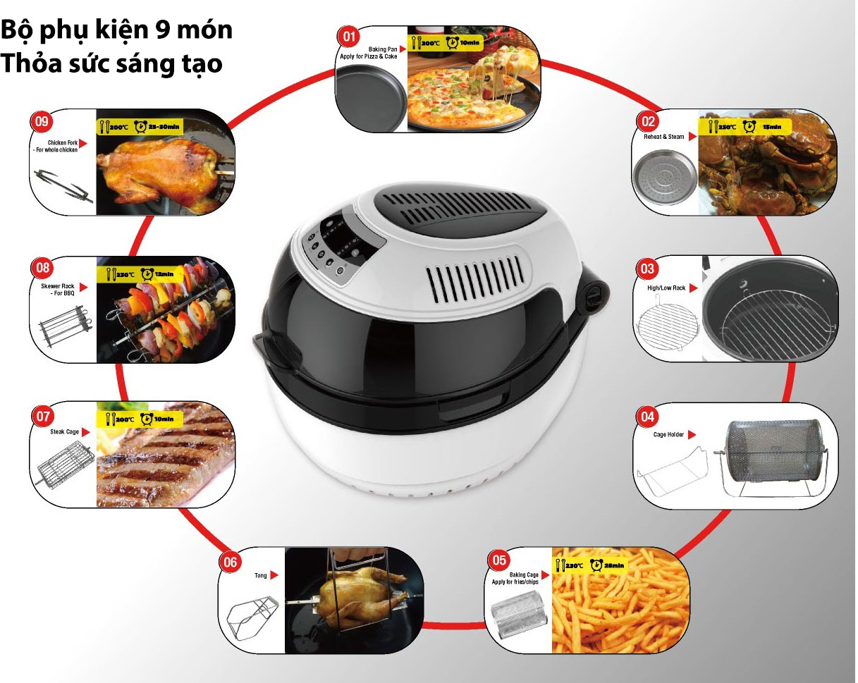 Nồi Chiên Chân Không Điện Tử Ranee RN-AF10LH kèm bộ phụ kiện 9 món - Hàng chính hãng