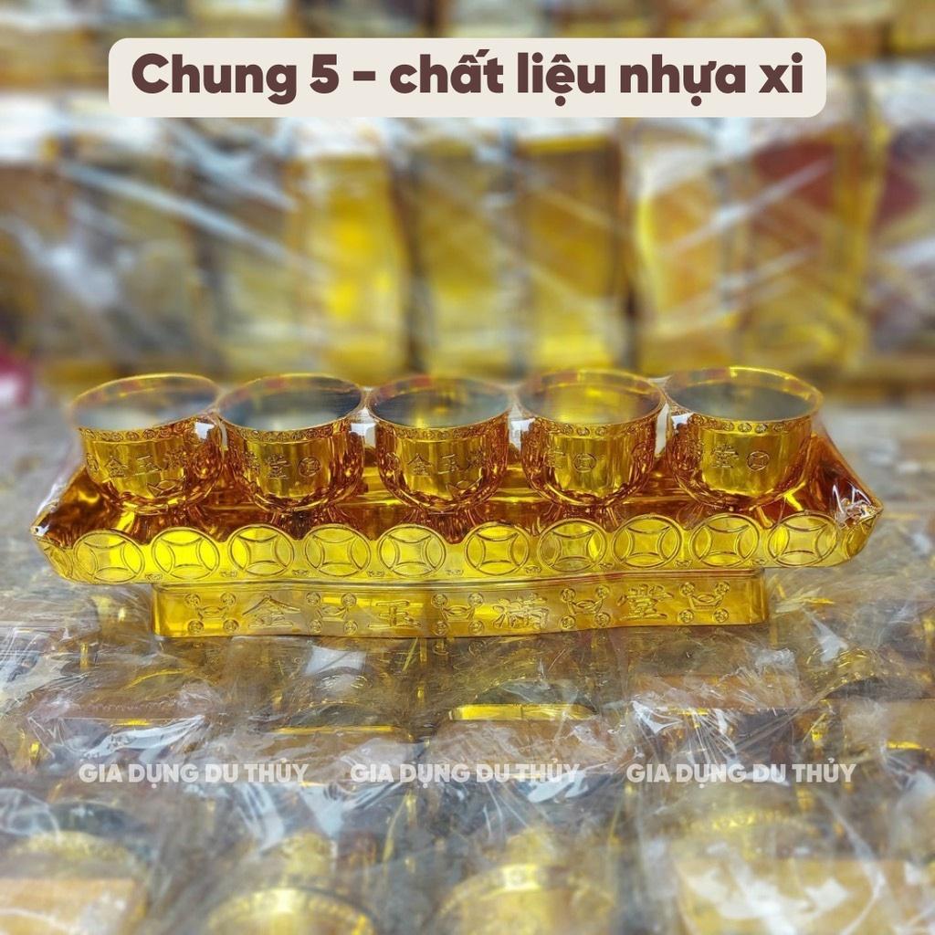 Chung nước cúng bàn thờ màu đỏ, màu vàng, loại 3 ly và 5 ly của gia dụng Du Thủy