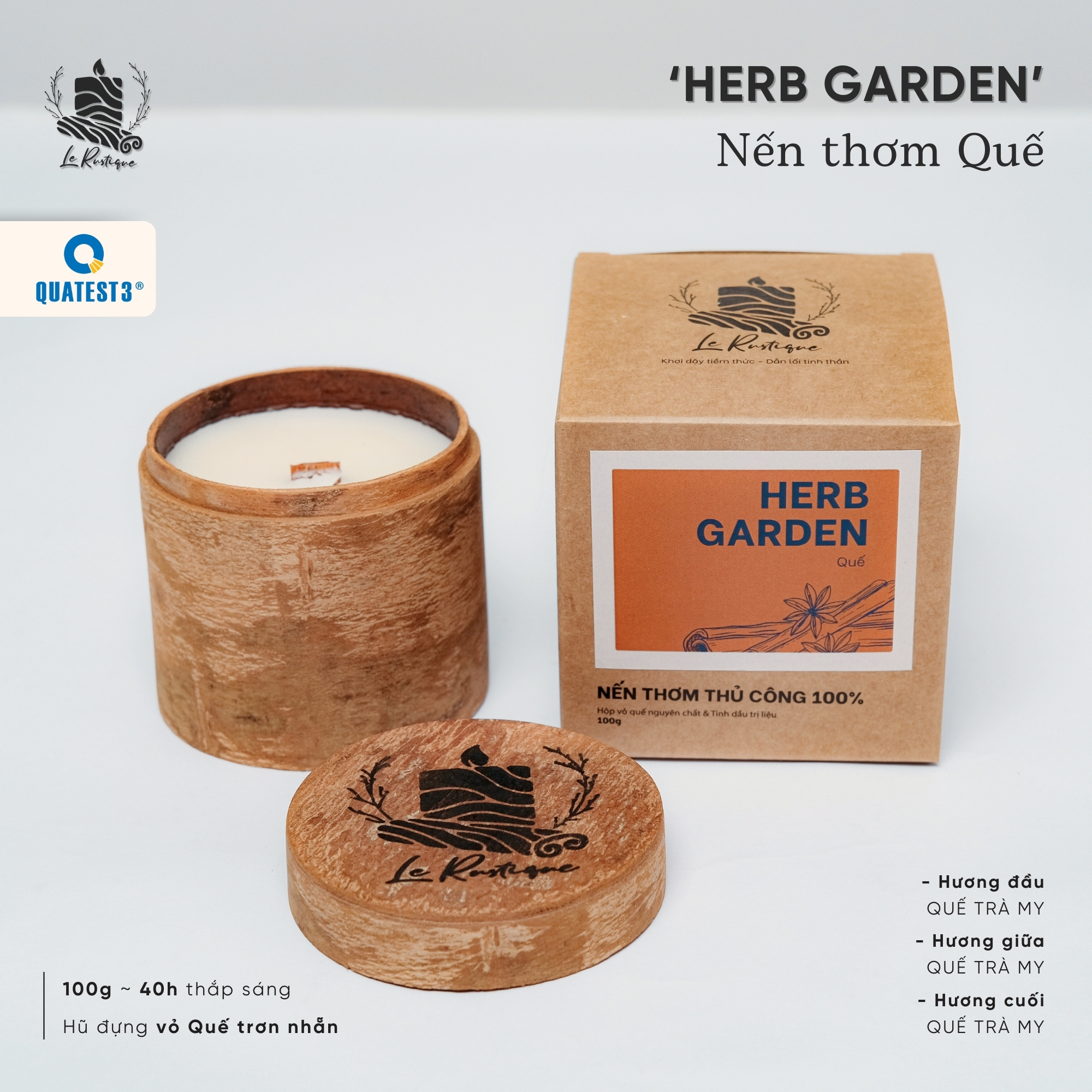 Nến Thơm Trị Liệu Le Rustique Quế (Herb Garden) - Nến Thơm Cao Cấp - An Toàn Sức Khỏe