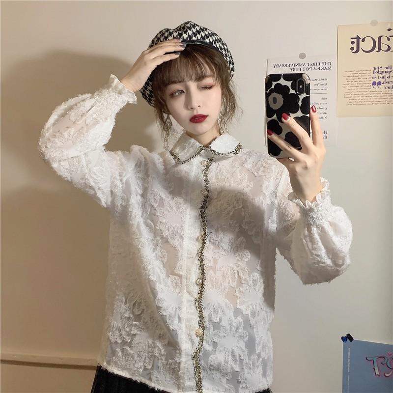 ÁO SƠ MI HOA NỔI KHUY NGỌC TIỂU THƯ ULZZANG - KÈM ẢNH THẬT
