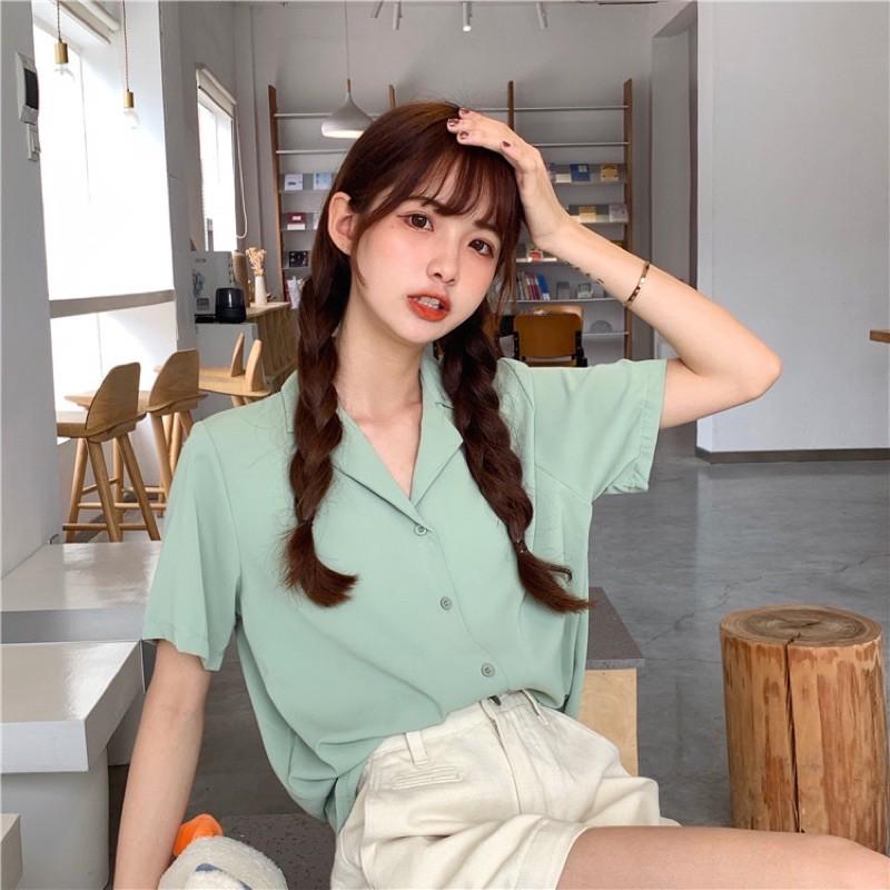 Áo sơmi cổ vest ngắn tay thanh lịch mẫu 2021