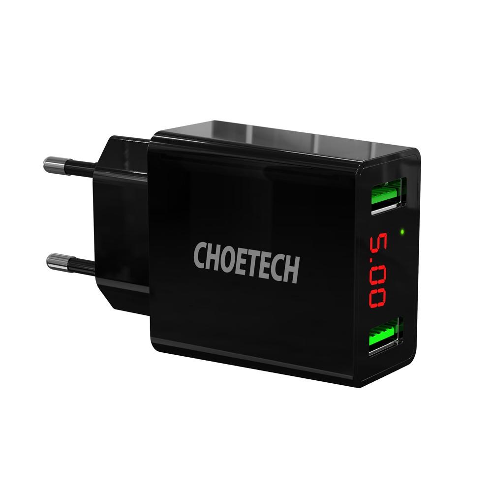 Củ sạc 2 cổng USB-A có màn hình hiển thị điện áp Choetech C0028 (Hàng chính hãng)