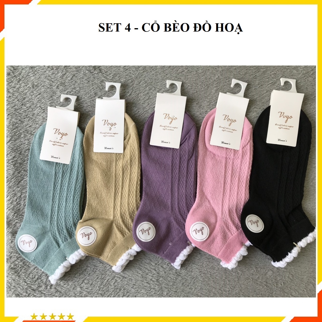 Set 5 đôi tất nữ - Tất nữ cổ ngắn cute - Vớ nữ cổ ngắn chất vải cotton co giãn 4 chiều thoáng khí - Tất Hàn Quốc