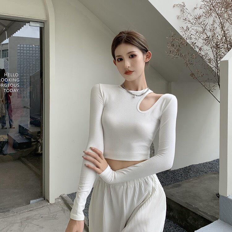 Áo Phông Nữ Dáng Ôm Dài Tay Borip Khoét 1 Bên Vai