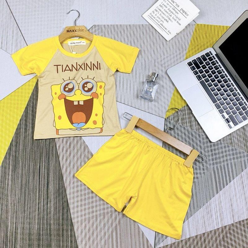 Bộ cộc tay thun lạnh tay ráp lăng in hoạt hình Minky Mom cho bé trai bé gái từ 5-19kg