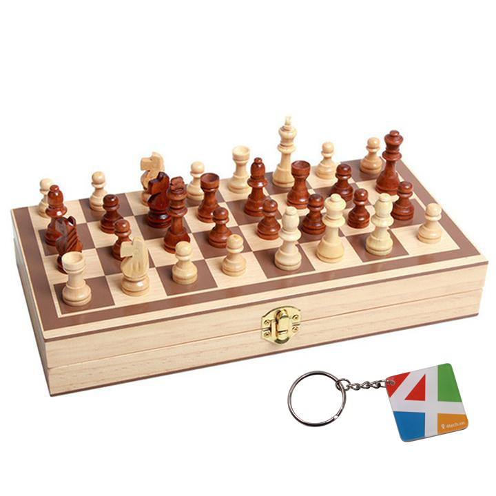 Bộ cờ vua cao cấp, đồ chơi làm bằng gỗ tự nhiên không độc hại dành cho trẻ em, môn thể thao phát triển trí tuệ - Tặng Kèm Móc Khóa 4Tech.