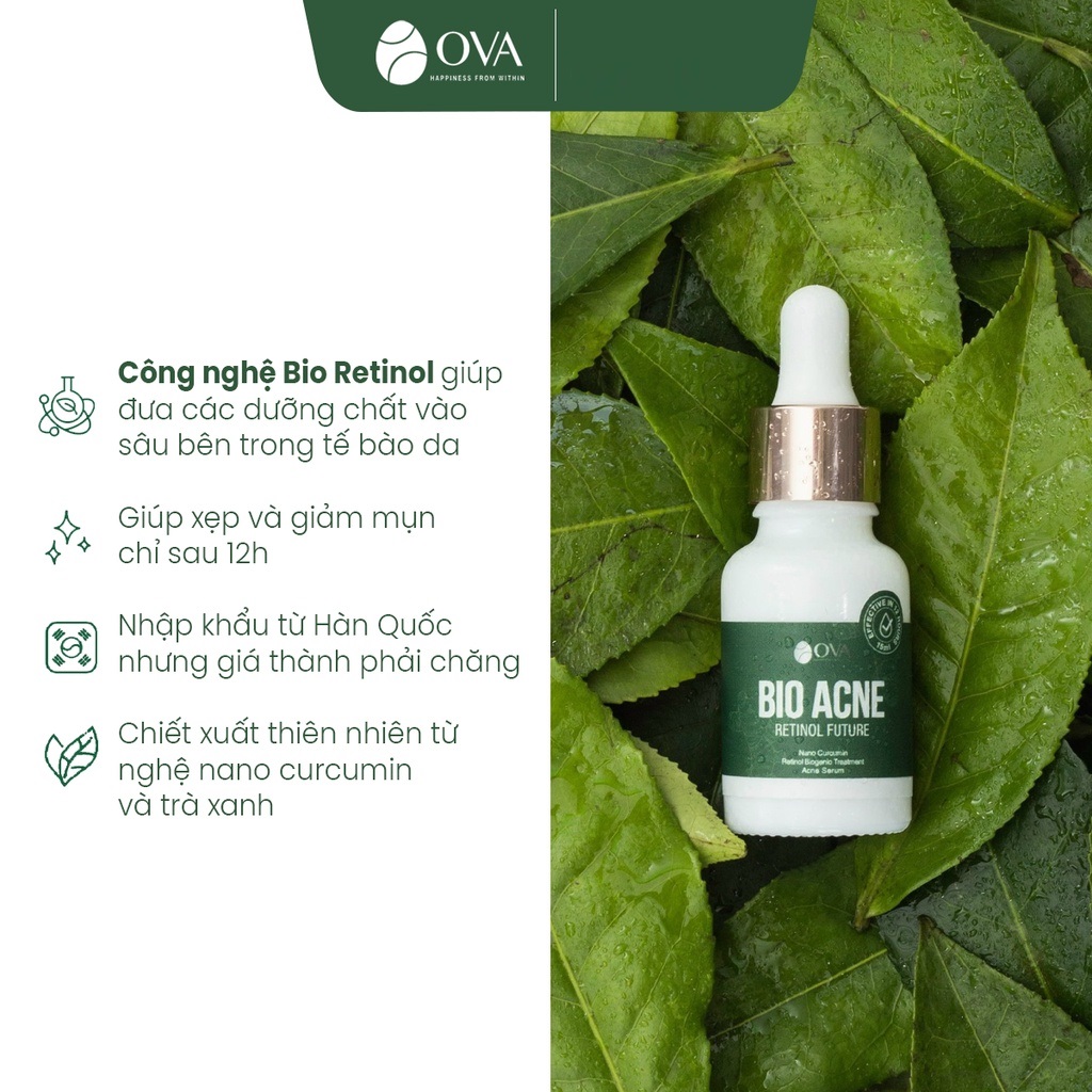 Serum giảm mụn mờ thâm lành tính chiết xuất thiên nhiên Bio Acne 15ml Ova Cosmetics