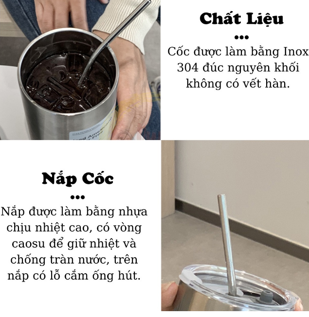 Ly giữ nhiệt iced americano inox 304 cao cấp, cốc giữ nhiệt 600ml có ống hút tiện lợi  GD699-lytru600