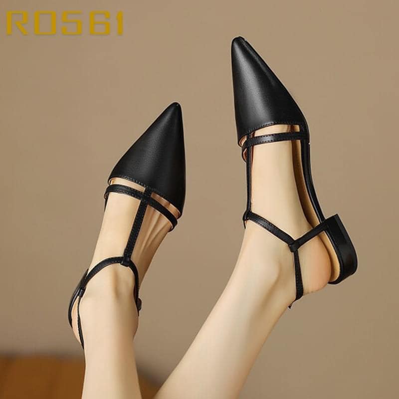 Giày sandal nữ cao gót 2 phân hàng hiệu rosata hai màu đen bạc thời trang ro561