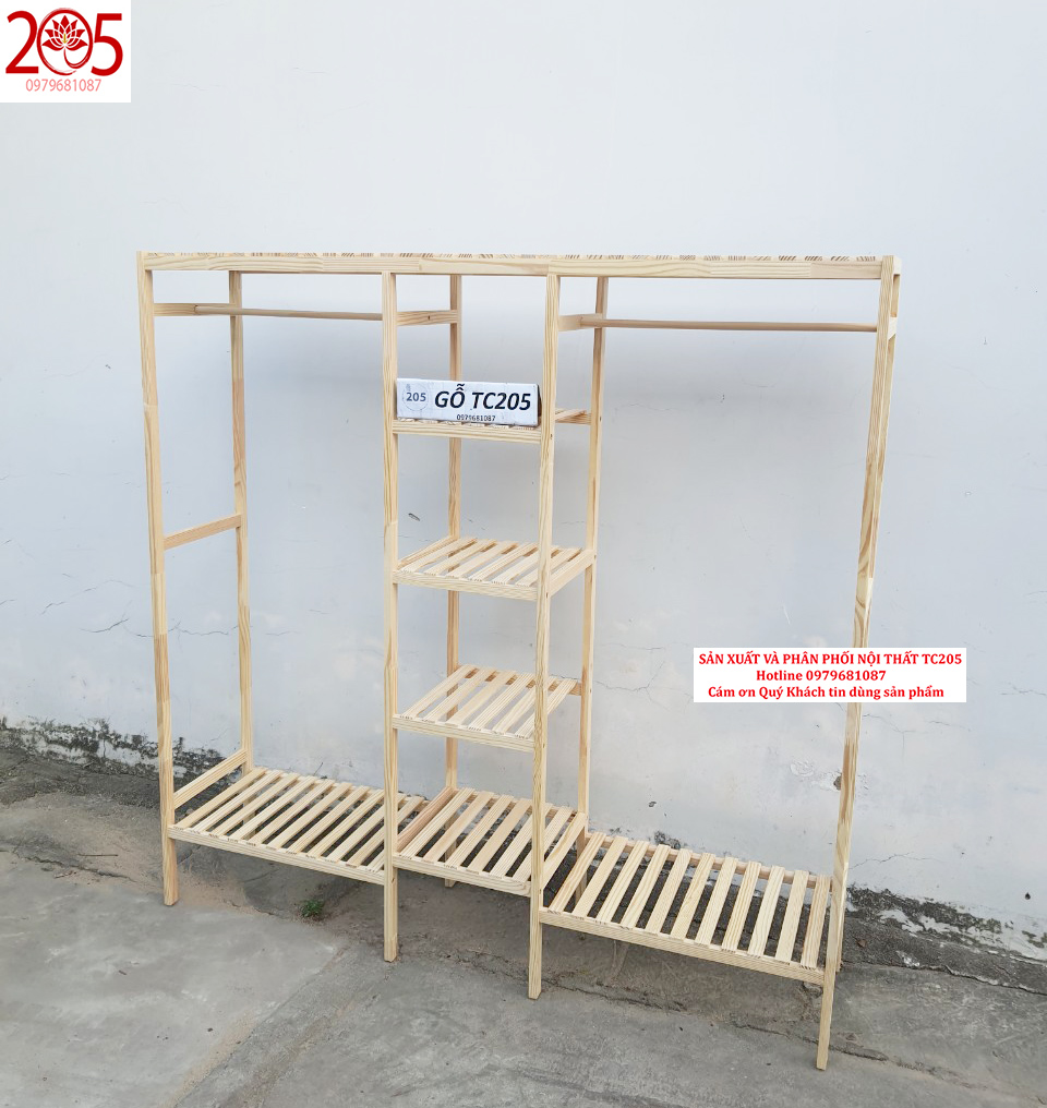 Kệ Treo Quần Aó Tripple Hanger 3 Buồng Gỗ Thông NHập Khẩu