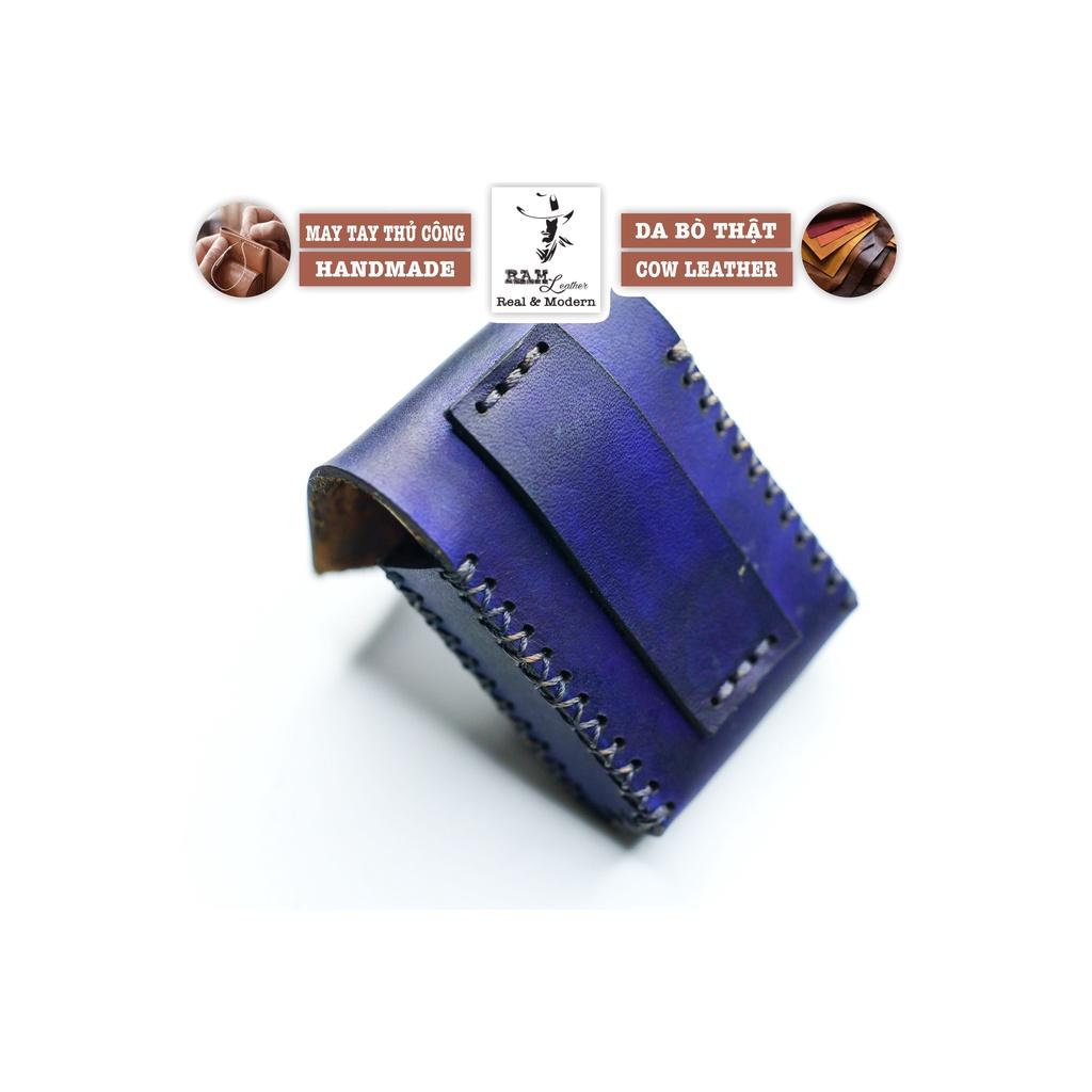 Bao da Zippo da bò thảo mộc cao cấp bền chắc nhuộm thủ công xanh dương chính hãng RAM Leather