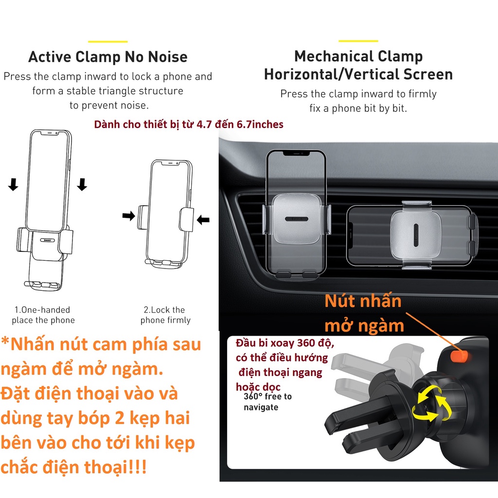 Bộ giá đỡ điện thoại gắn cửa gió và taplo trên ô-tô Baseus Easy Control Clamp for Air outlets and center console - Hàng chính hãng