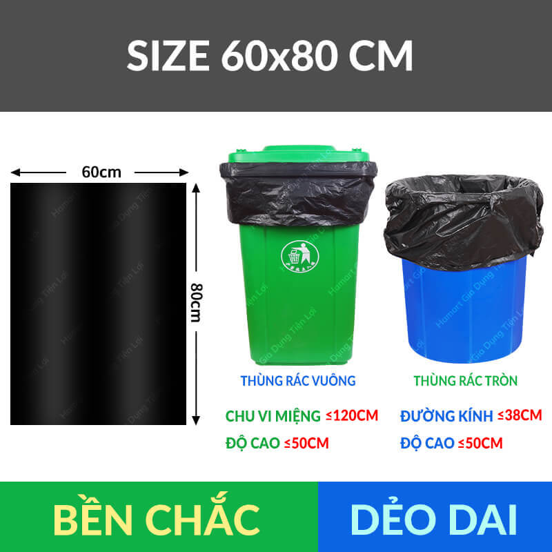 Túi Đựng Rác Size Đại Ko Quai HDPE Lớn Siêu Chắc Bao Đựng Rác Nylon To Màu Đen Tiện Lợi