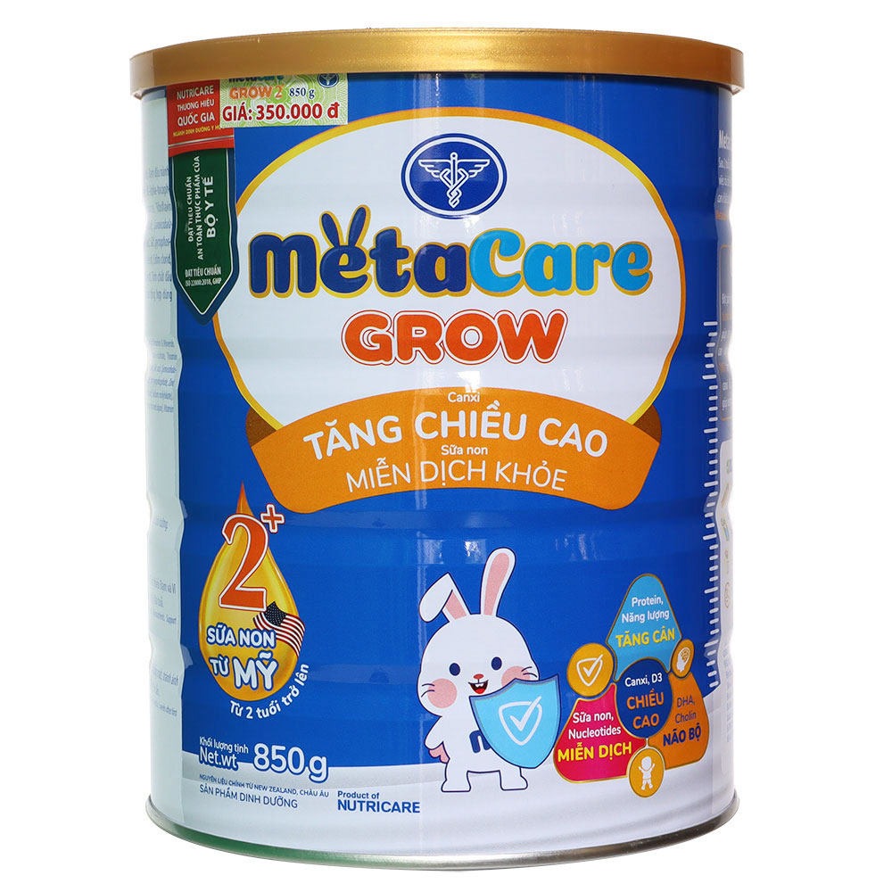 Sữa bột Nutricare MetaCare GROW 2+ LON 850G - tăng chiều cao và miễn dịch