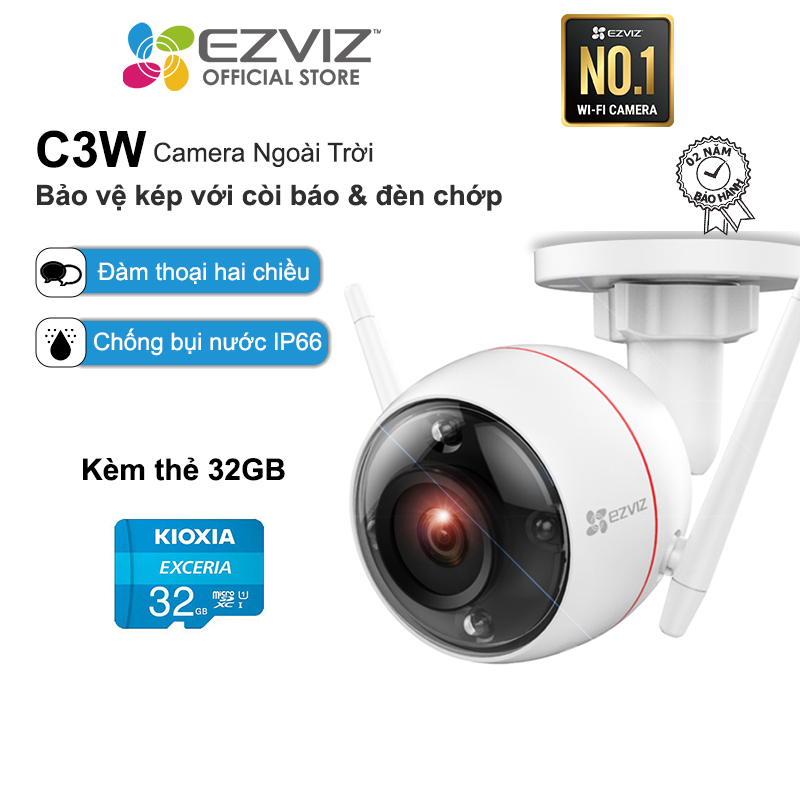 Combo Camera Wi-fi Trong Nhà EZVIZ C3W 2MP Không Màu Kèm Thẻ Nhớ Kioxia 32GB/64GB - Hàng Chính Hãng