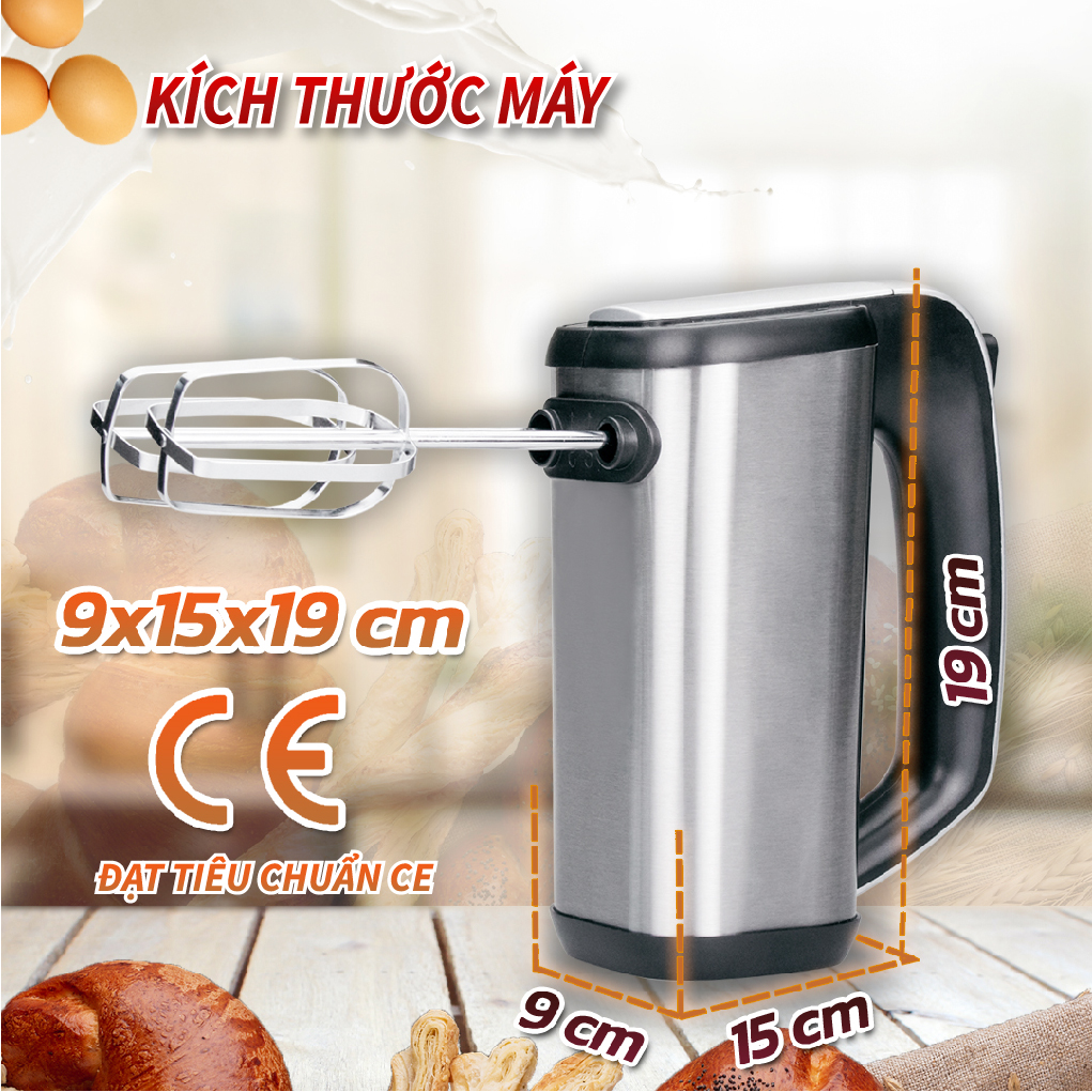 Máy Đánh Trứng/ Máy Trộn Thực Phẩm Cầm Tay Elon Mixer. Giá Hấp Dẫn, Trộn Nhanh Mọi Thực Phẩm, Dễ Thao Tác Với 5 Tốc Độ Trộn. Hàng Nhập Khẩu Cao Cấp Chính Hãng SGE Thailand. Máy Được Tặng Kèm 2 Đầu Trộn Cánh Quạt Và 2 Đầu Trộn Móc