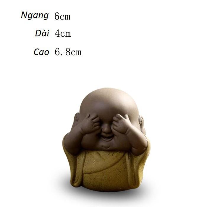Bộ tượng chú tiểu tam không bằng gốm tử sa, cát tím cao cấp