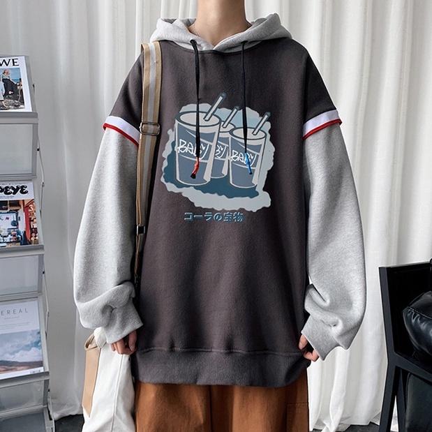 Áo Hoodie Giả Hai Lớp Dáng Rộng Phong Cách Hàn Quốc Thời Trang Xuân Thu Cho Nam