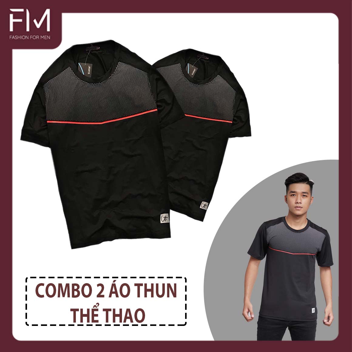 Combo 2 áo thun nam cổ tròn tay ngắn, chất thun lạnh mềm mại, co giãn thoải mái – FORMEN SHOP – FMCB2PS098 - ĐEN ĐEN - L