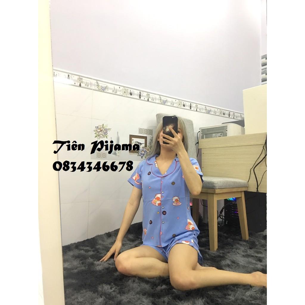 ️Bộ Pijama Lụa Cộc Tay đùi Nữ Cao Cấp Bộ Đồ Ngủ Nữ Mùa Hè  - xanh dương - M-XL