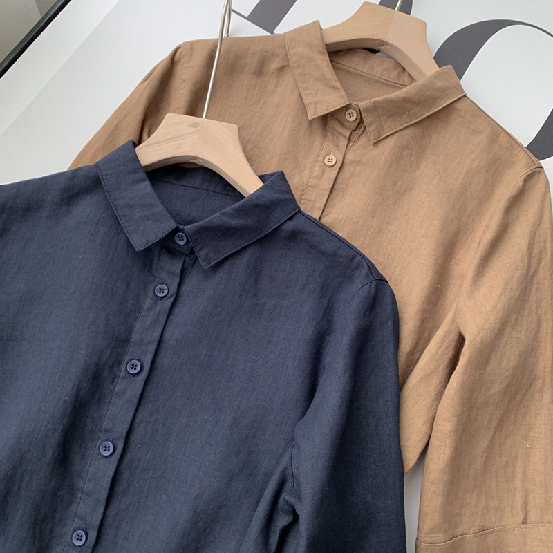 Đầm Linen cổ sơ mi ngắn tay, dáng suông chiết eo,đính khuy nhẹ nhàng nữ tính Da161