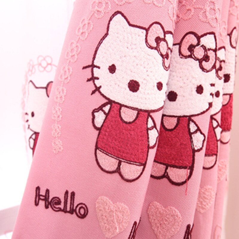 Rèm Cửa Thêu Họa Tiết Hello Kitty Màu Hồng Dễ Thương Hiện Đại - Trang Trí Phòng