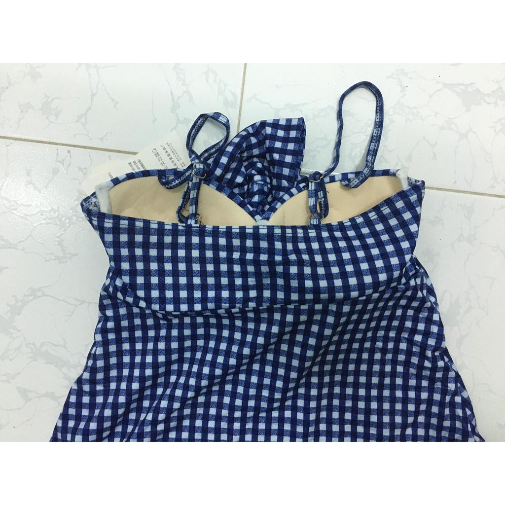 Đồ bơi nữ Bikini 1 mảnh liền thân váy xòe hai dây kẻ sọc đi bơi đi biển 1 quần mặc bên trong QC014