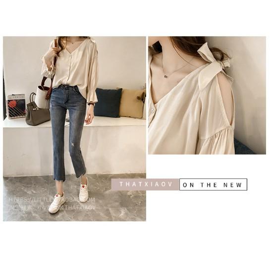 Áo Sơ Mi Nữ Sơ Mi Ulzzang Sơ Mi Trắng Tay Bồng Bánh Bèo Kiểu Dáng Hàn Quốc,áo nữ buộc nơ ( có hình thât