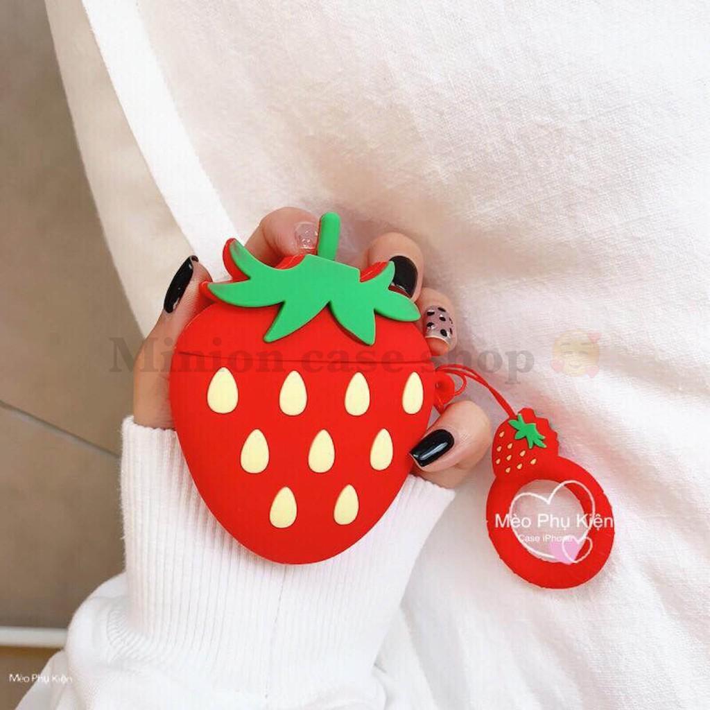 Bao Case Ốp dành cho airpod 1 và 2, tai nghe bluetooth i11,i12, i100, i9s... silicon 3D trái dâu cao cấp