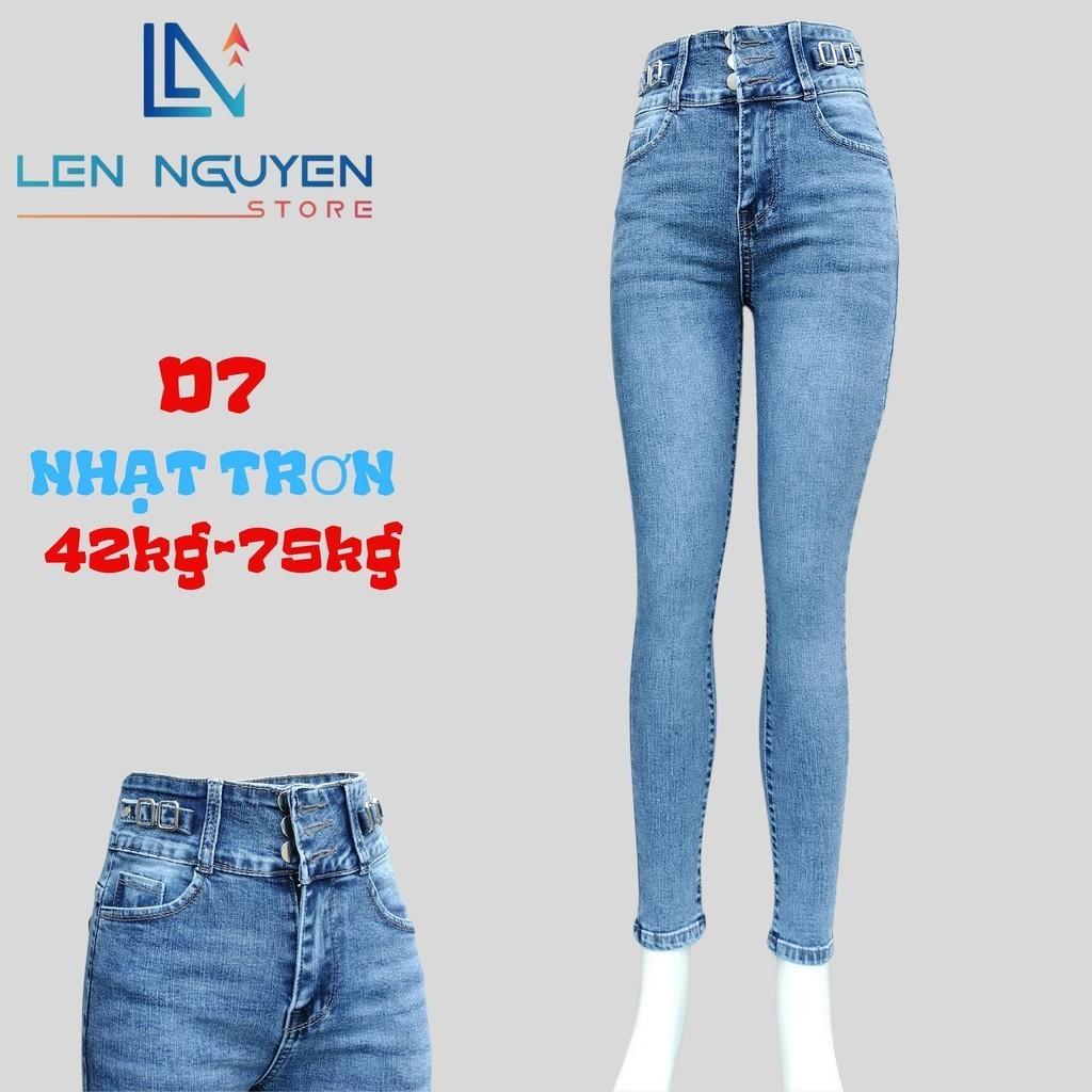 D7_Quần jean nữ, dài, lưng cao, quần bò nữ dáng ôm, quần rin nữ có big size, cho 42kg đến 75kg,LEN NGUYEN STORE  - Xanh Trơn